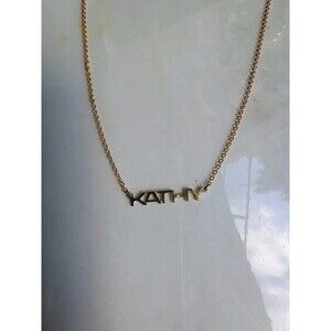 Vintage Gold Tone Name "Kathy" Pendant Necklace 16 1/2"